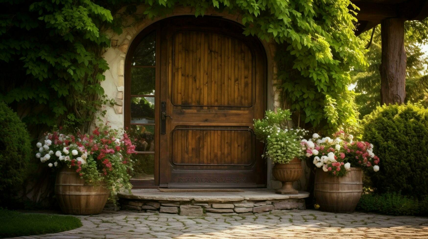 rustico Ingresso con vecchio stile porta circondato foto