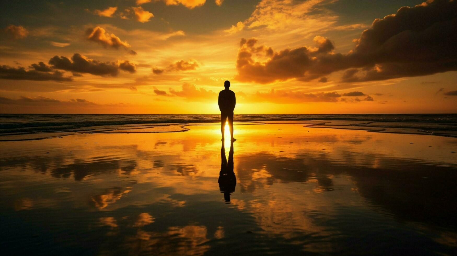 silhouette in piedi a acqua bordo godendo tramonto foto