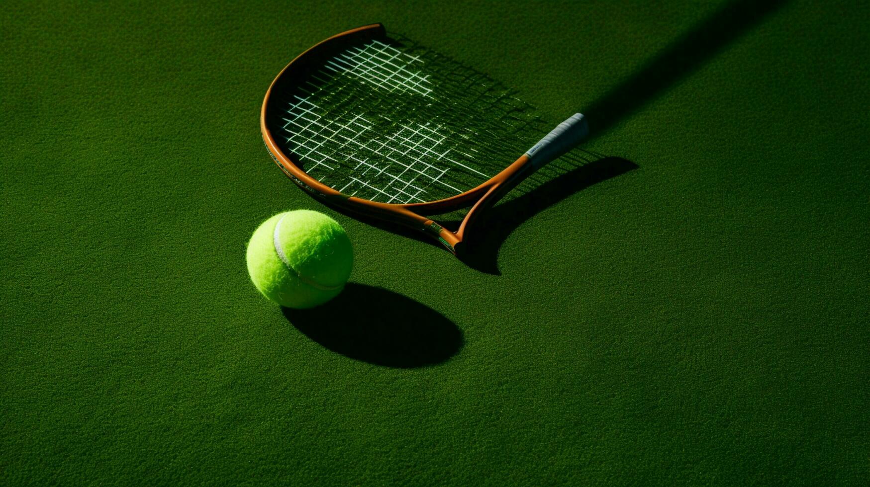 tennis palla racchetta e ombra su verde erba foto