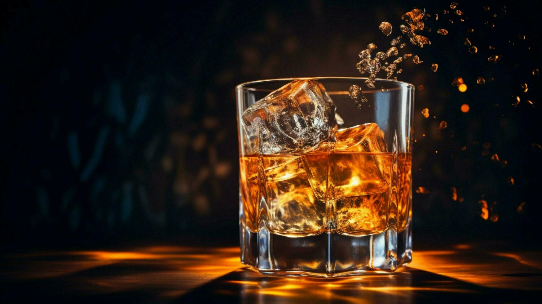 whisky su ghiaccio nel raggiante bicchiere movimento foto
