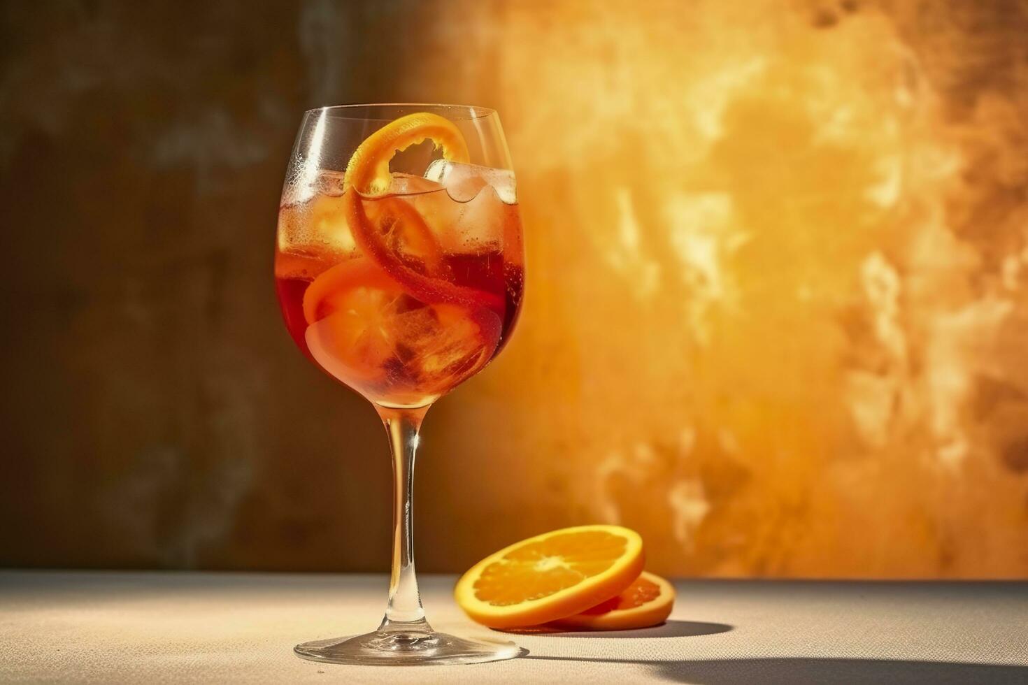 aperol spritz estate bevanda nel bicchiere con ombre, tropicale sfondo. generativo ai foto