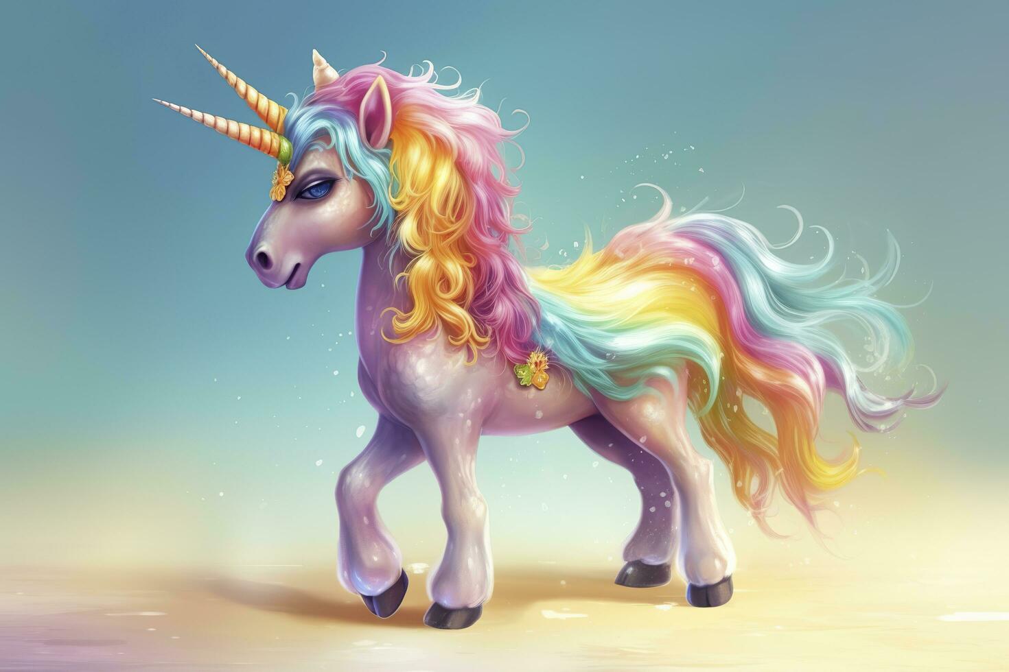 bellissimo unicorno con leggero colori. ai generativo foto