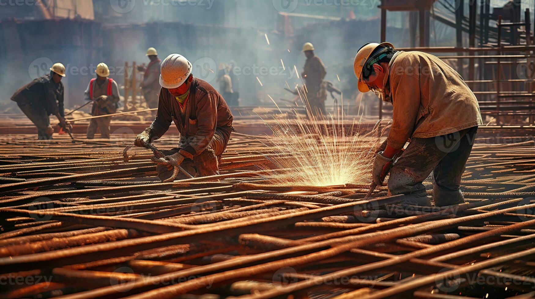 lavoratori a un' acciaio fabbrica nel shanghai. ai generativo foto