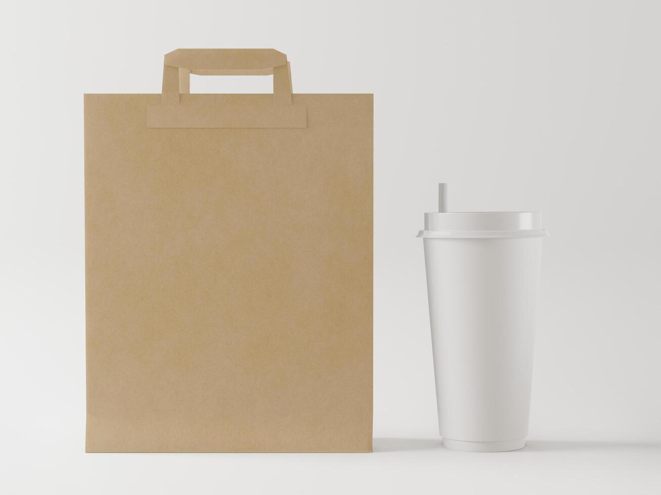 tazza di plastica per caffè su sfondo bianco, stile 3d. foto
