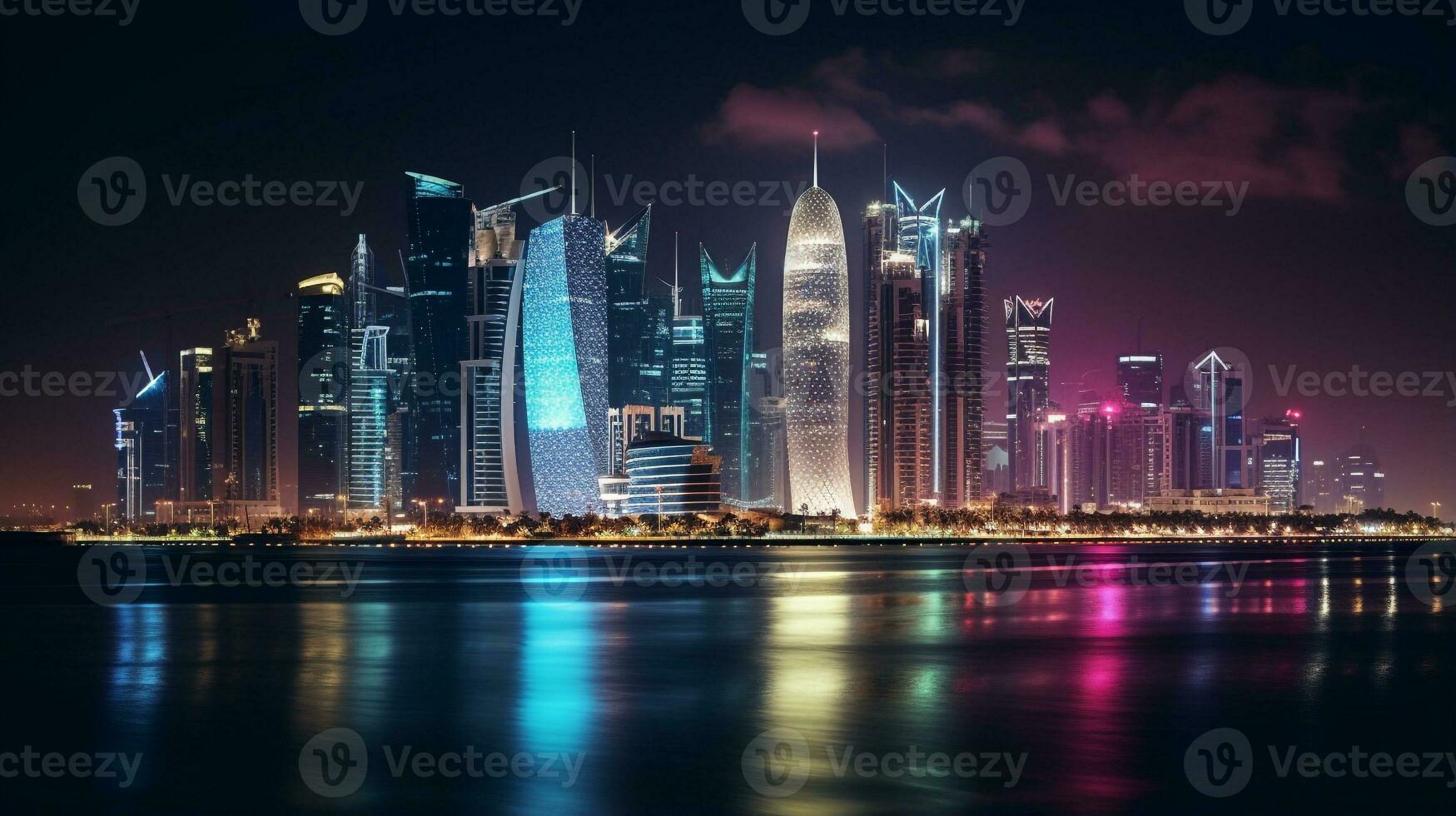 notte Visualizza di burj Qatar. generativo ai foto