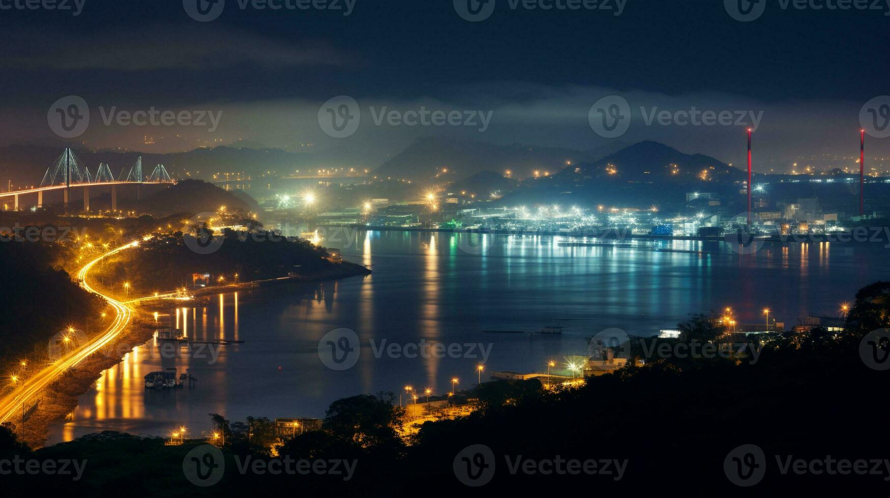 notte Visualizza di Panama canale. generativo ai foto