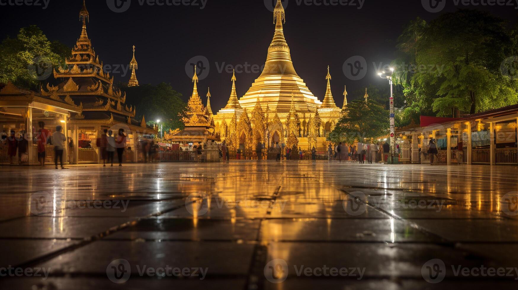 notte Visualizza di il shwedagon pagoda. generativo ai foto