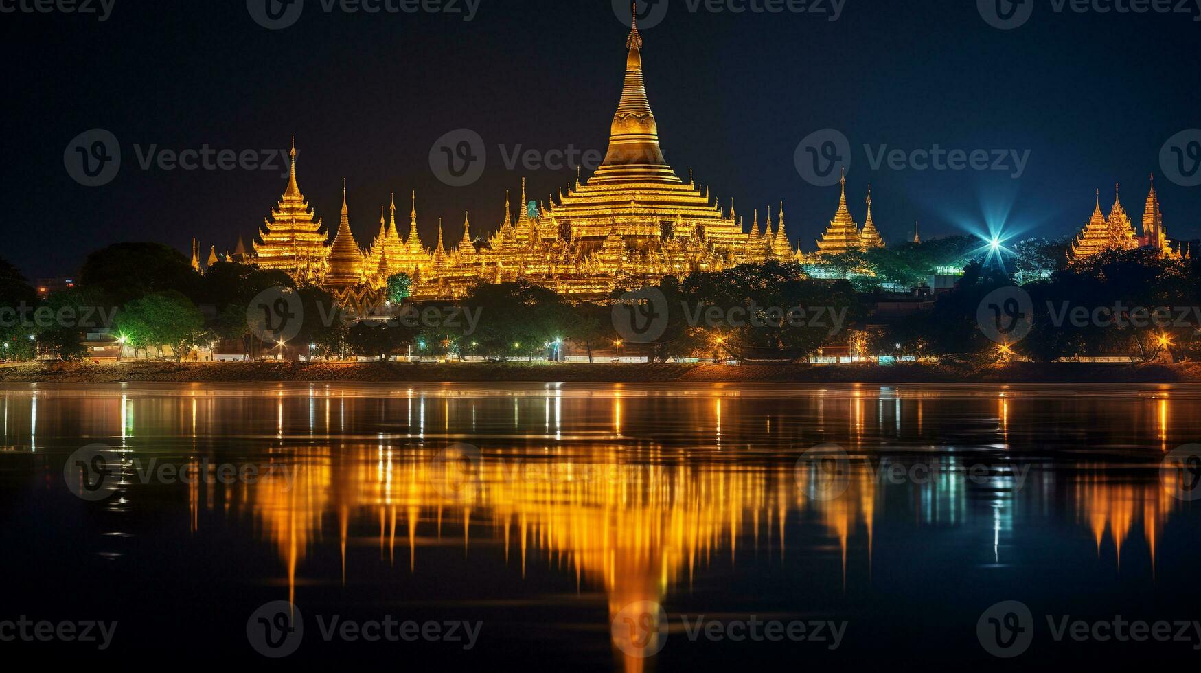notte Visualizza di il shwedagon pagoda. generativo ai foto