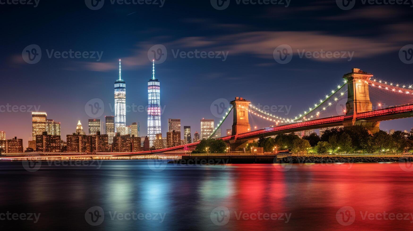 notte Visualizza di statua di libertà. generativo ai foto