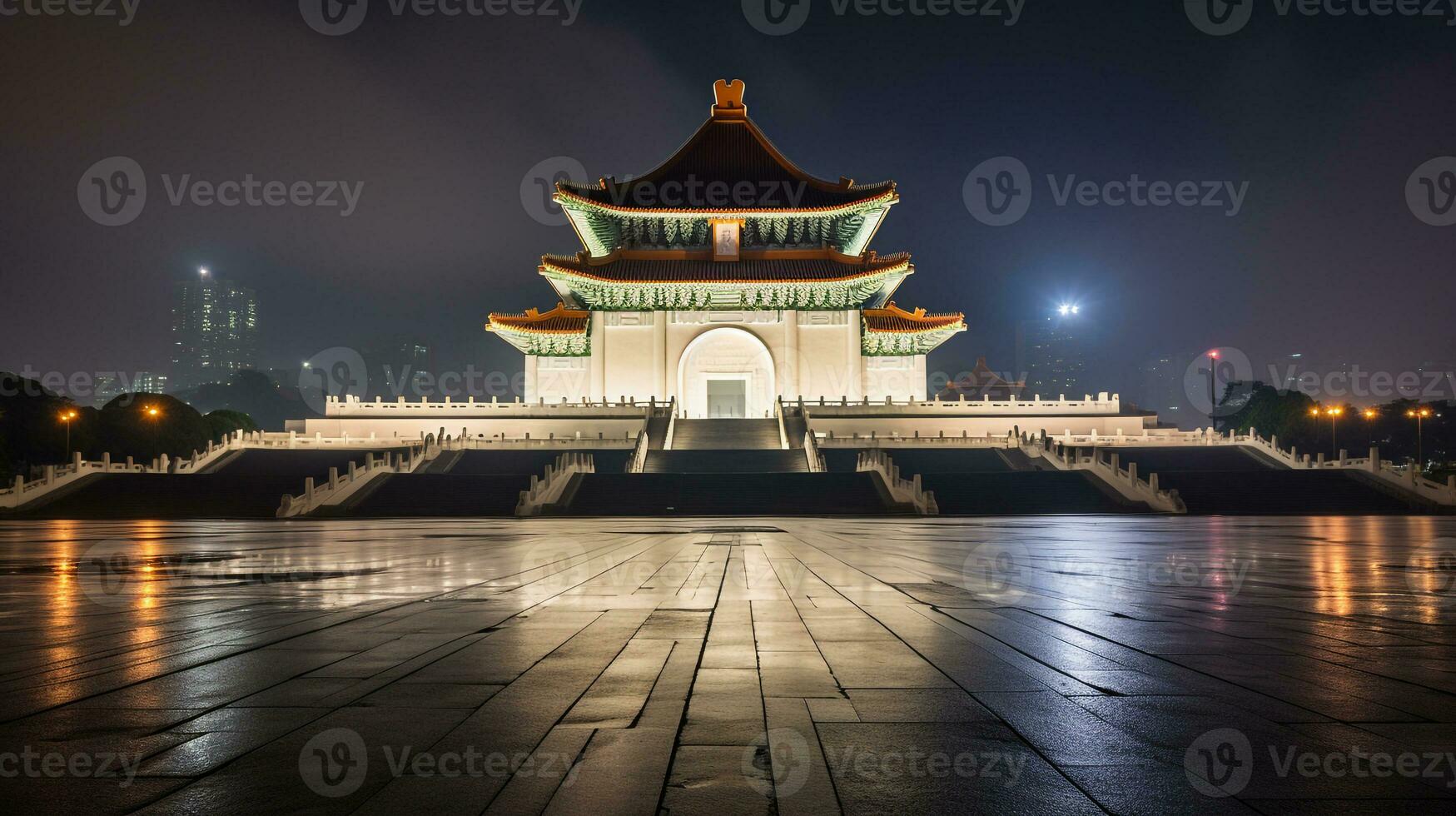 notte Visualizza di nazionale chiang kai-shek memoriale sala. generativo ai foto