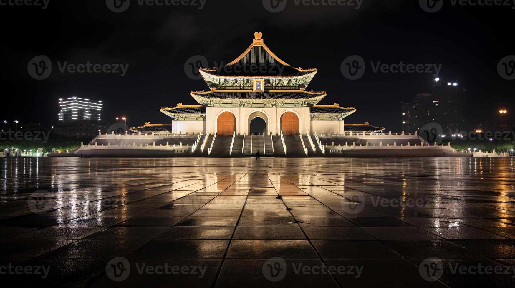 notte Visualizza di nazionale chiang kai-shek memoriale sala. generativo ai foto