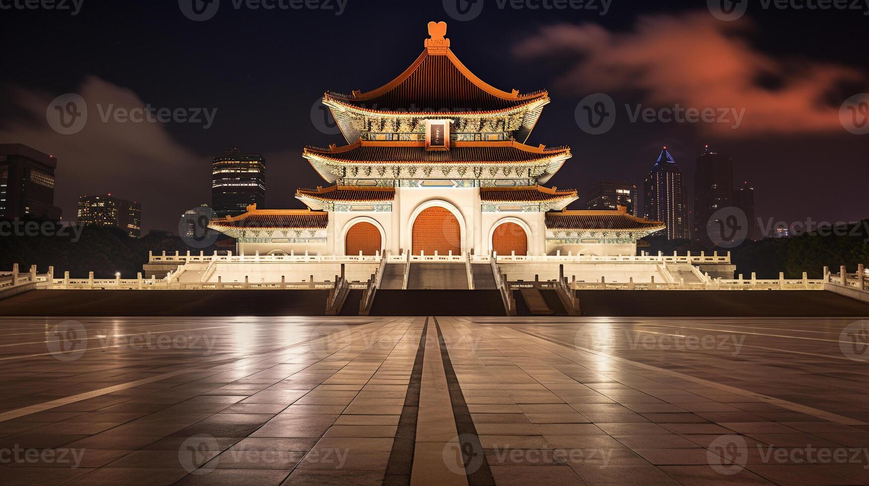 notte Visualizza di nazionale chiang kai-shek memoriale sala. generativo ai foto