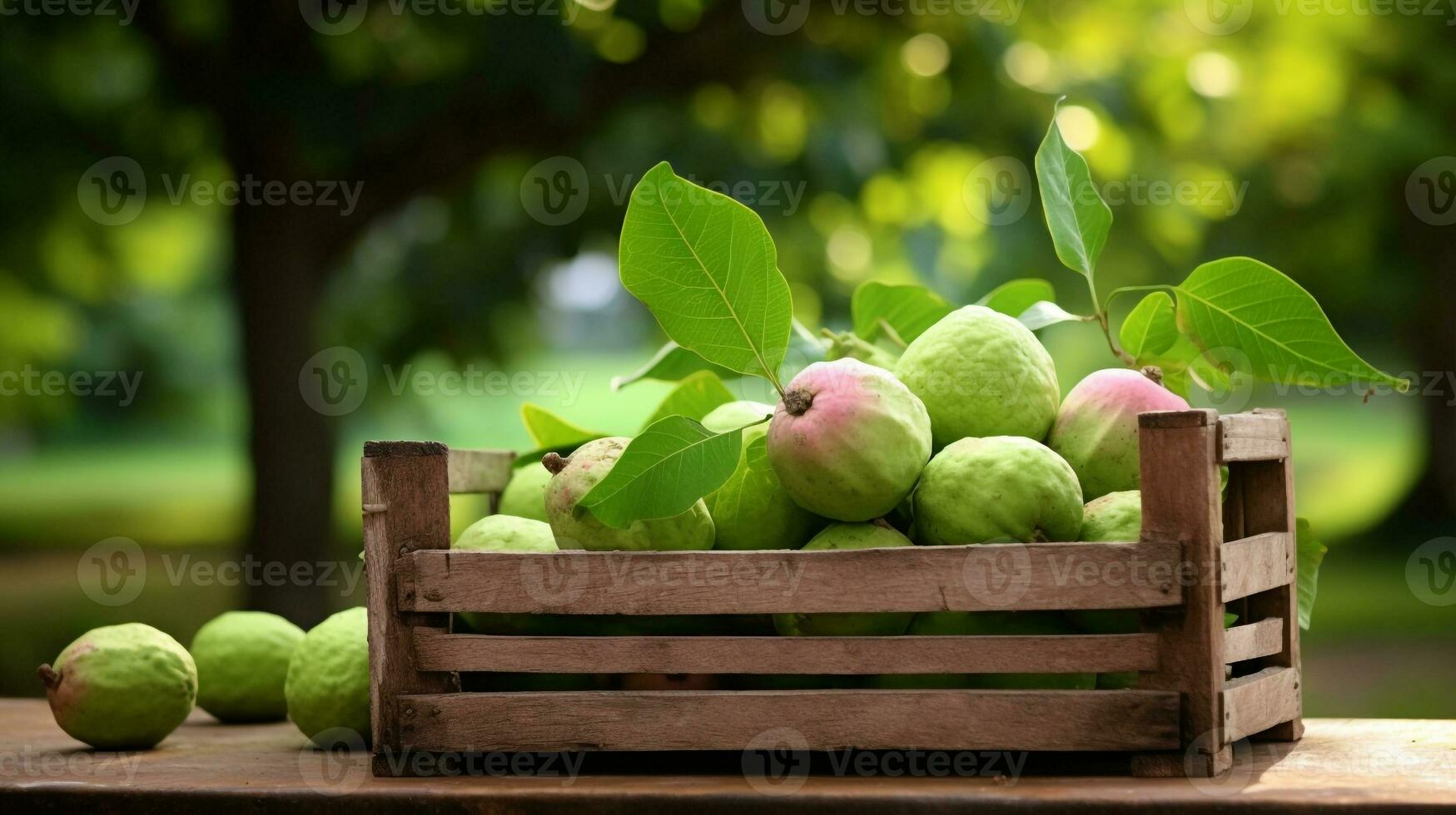 appena raccolto guaiava frutta a partire dal giardino posto nel il scatole. generativo ai foto