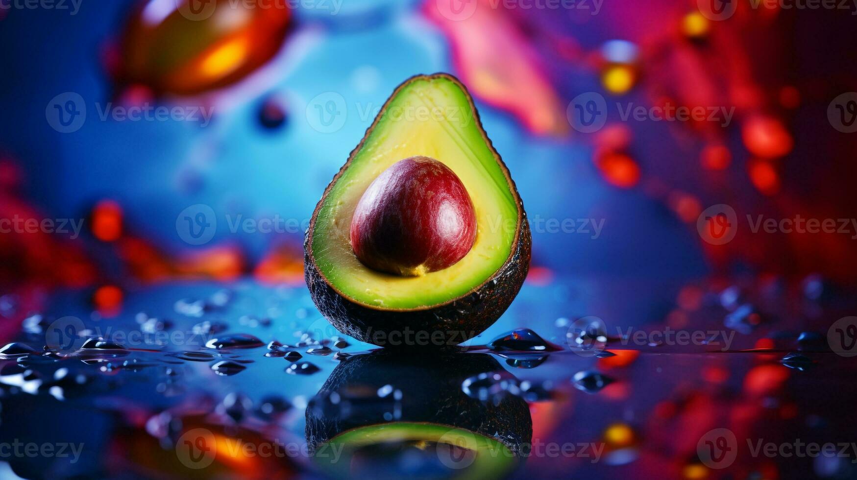 foto di avocado frutta metà contro un' colorato astratto sfondo. generativo ai