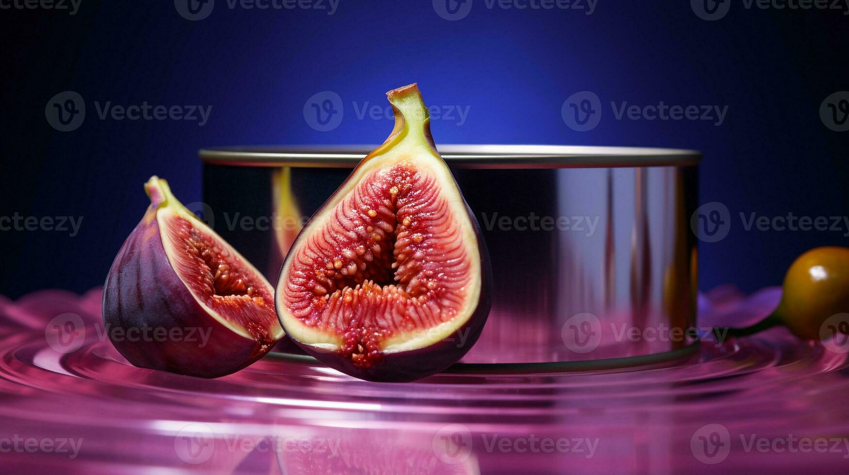 foto di lattina Figura frutta metà contro un' colorato astratto sfondo. generativo ai