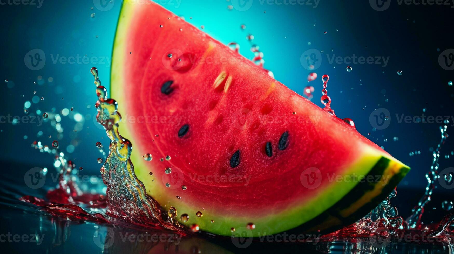 foto di anguria frutta metà contro un' colorato astratto sfondo. generativo ai