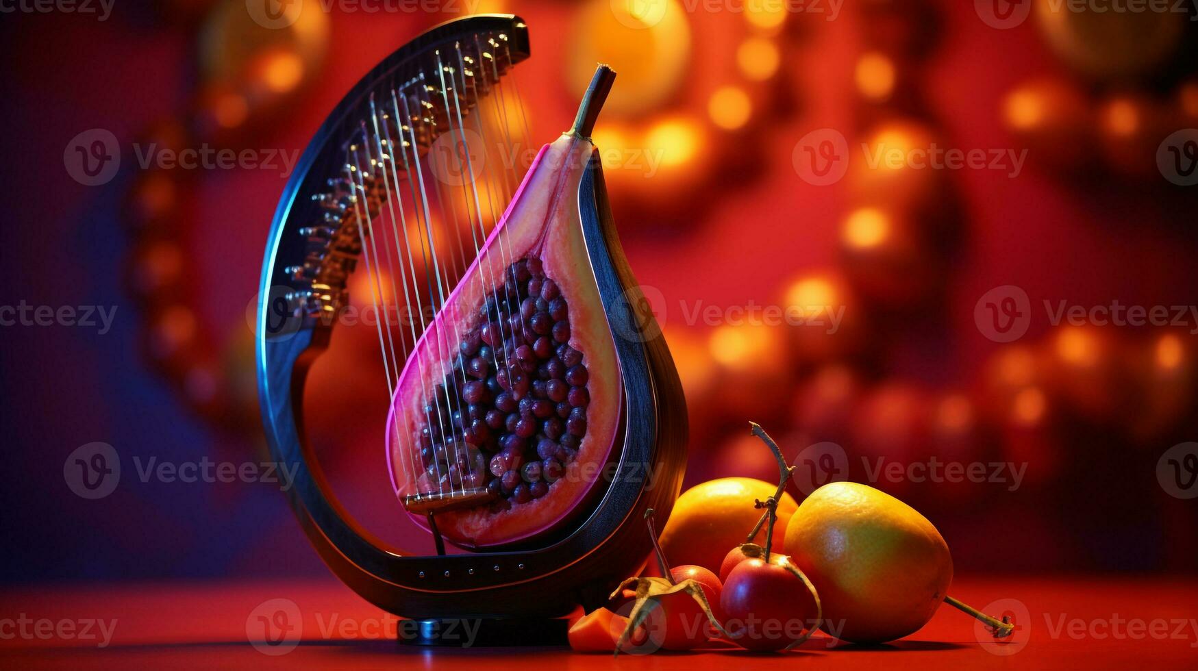 foto di lira frutta metà contro un' colorato astratto sfondo. generativo ai