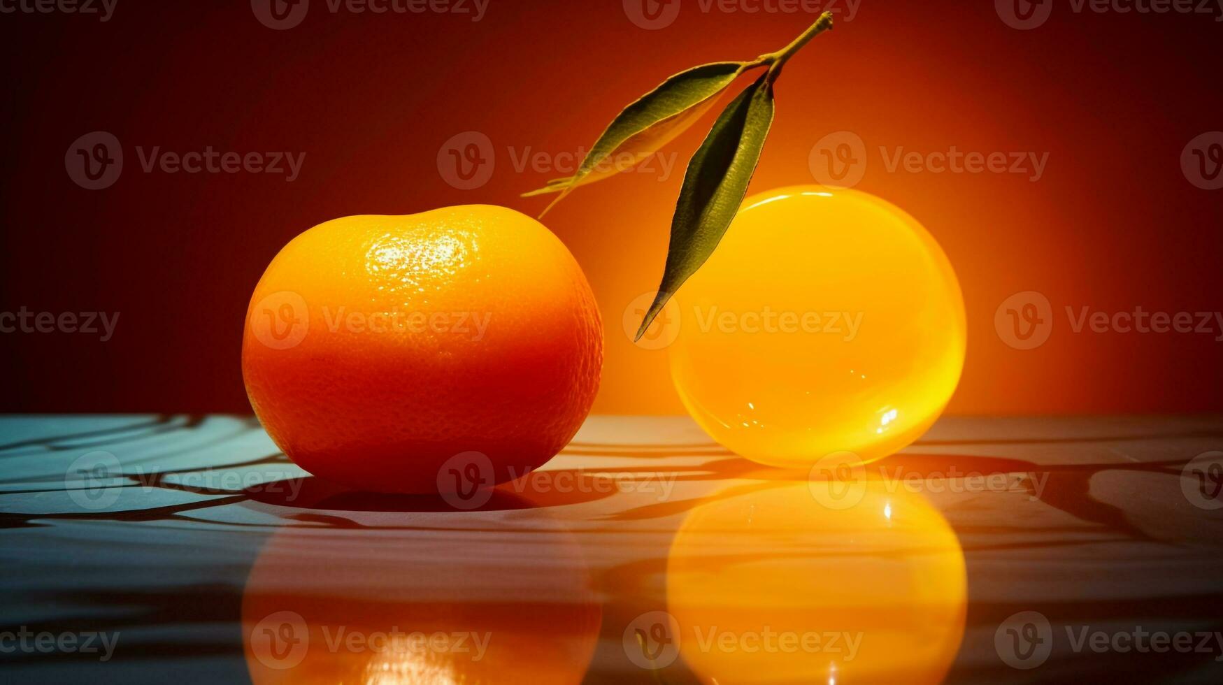 foto di kumquat frutta metà contro un' colorato astratto sfondo. generativo ai