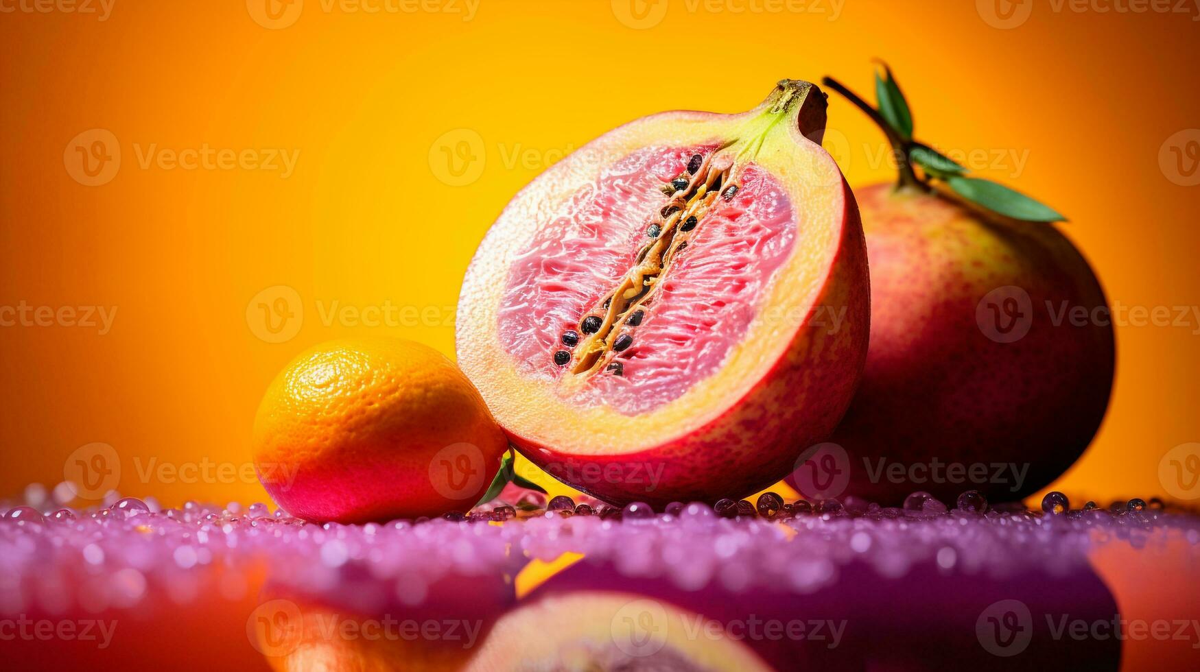 foto di duku frutta metà contro un' colorato astratto sfondo. generativo ai