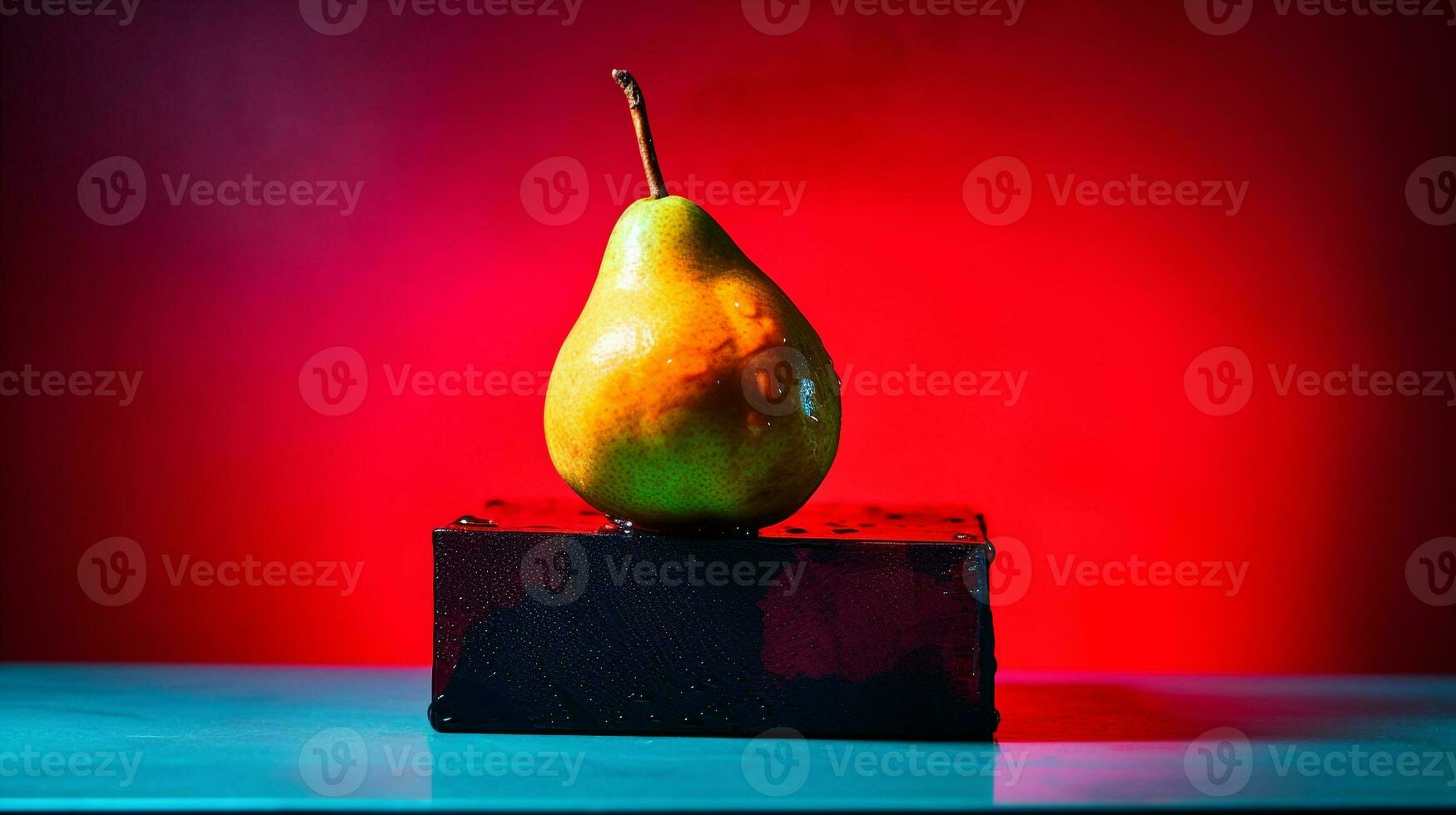 foto di caja frutta metà contro un' colorato astratto sfondo. generativo ai