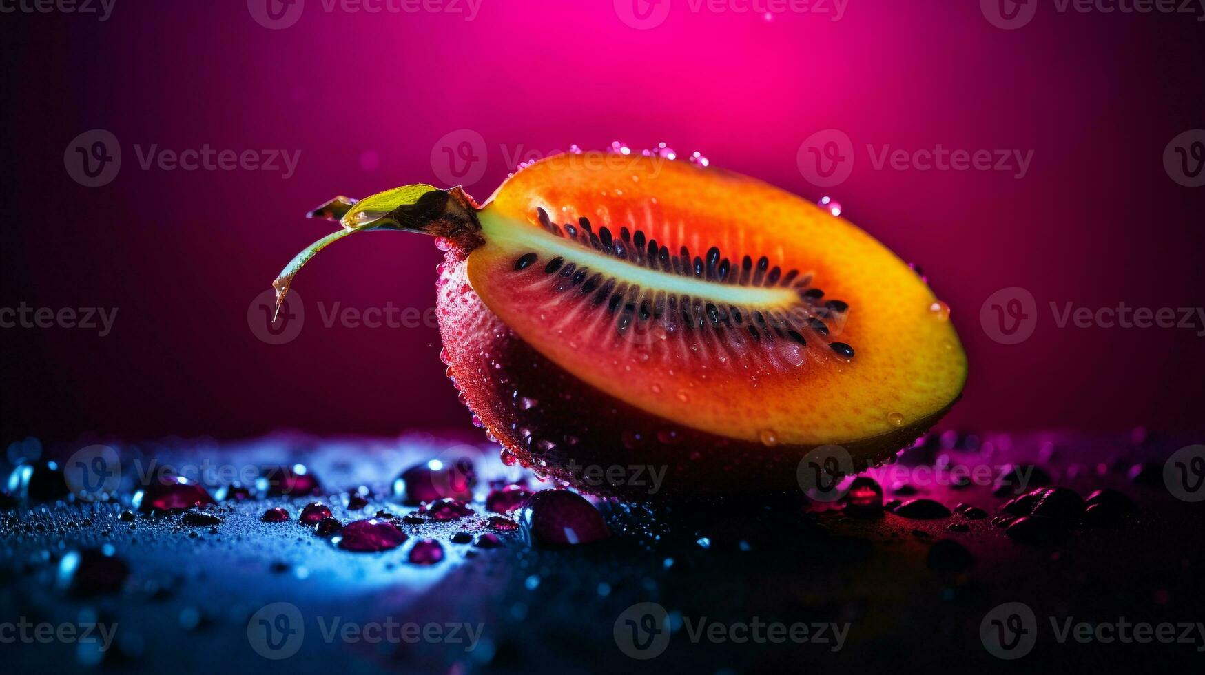 foto di buni frutta metà contro un' colorato astratto sfondo. generativo ai