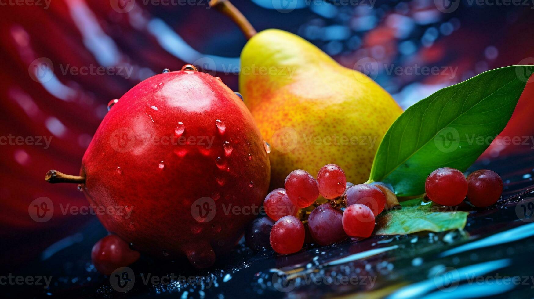 foto di canistello frutta metà contro un' colorato astratto sfondo. generativo ai