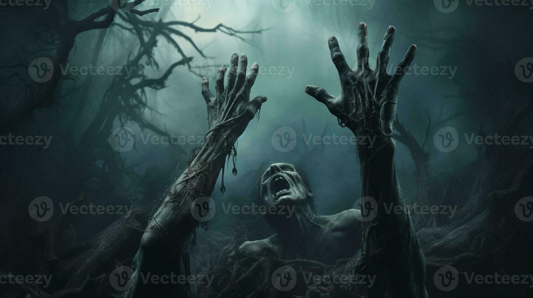 fantasma scenario Halloween sfondo, zombie apocalisse, pauroso frequentato cimitero, ai generativo foto