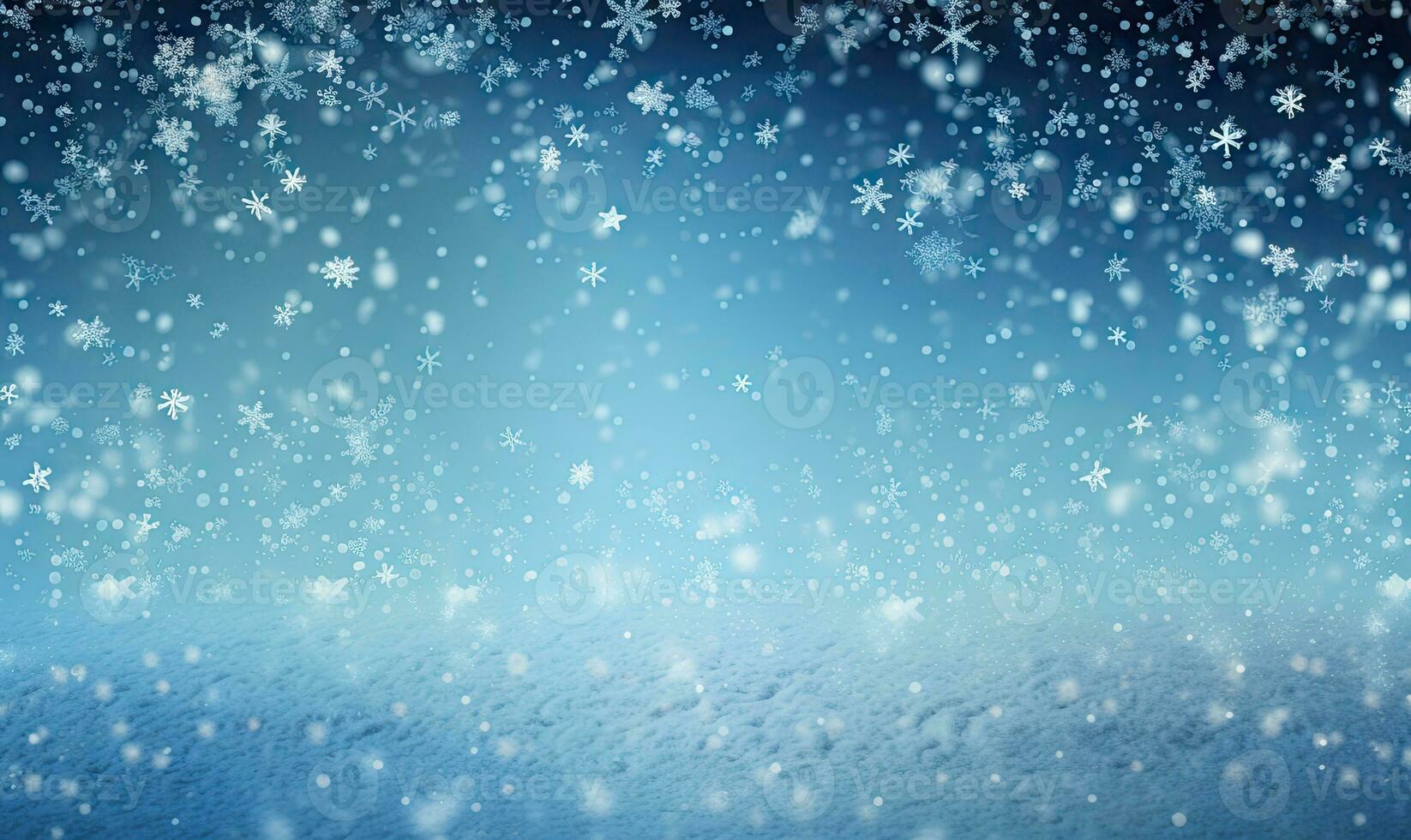 sereno inverno scena con dolce i fiocchi di neve e etereo bokeh contro un' in profondità blu cielo. ai generativo. foto