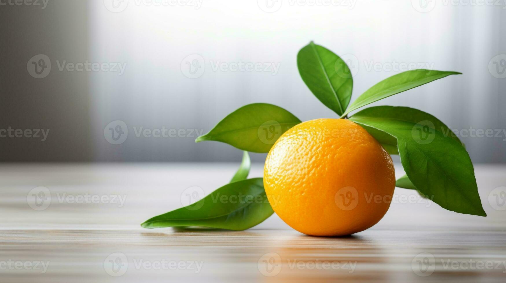 foto di mandarino arancia su un' minimalista tavolo. generativo ai