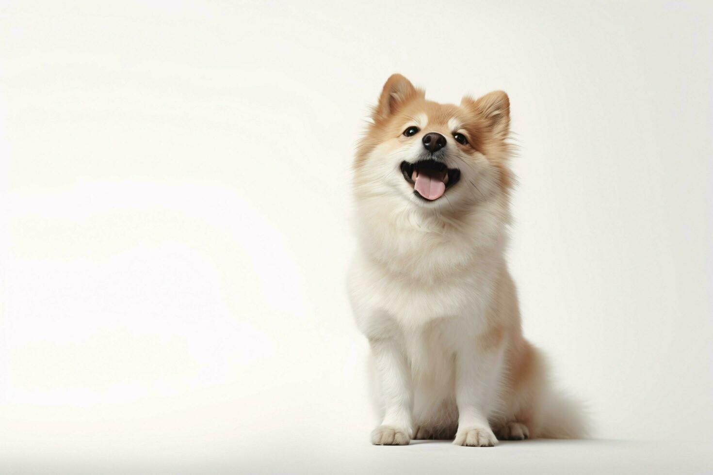 foto cane su un' pianura bianca sfondo. ai generato