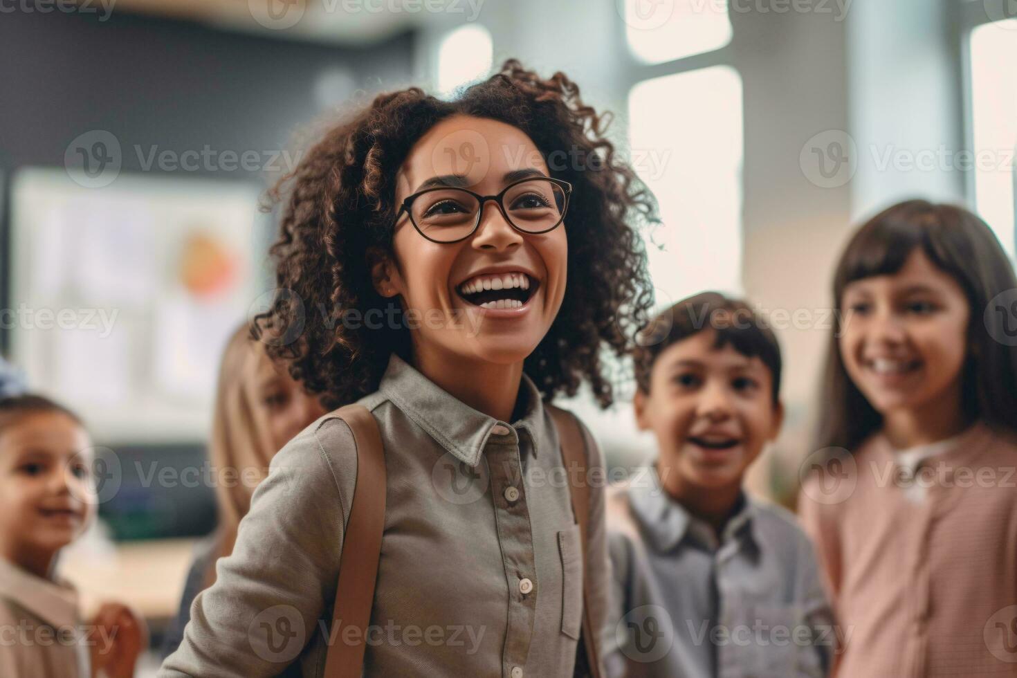 il insegnante è insegnamento bambini a scuola. ai generato foto