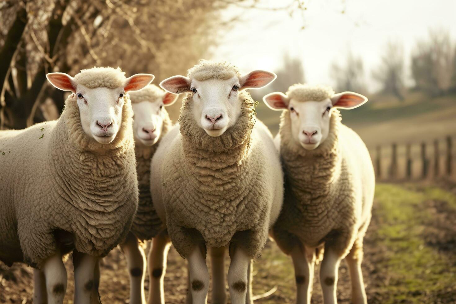 un' gruppo di pecora in piedi all'aperto. generativo ai foto