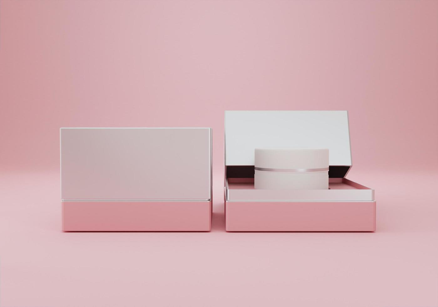 un vasetto di crema bianca posto su uno sfondo rosa foto