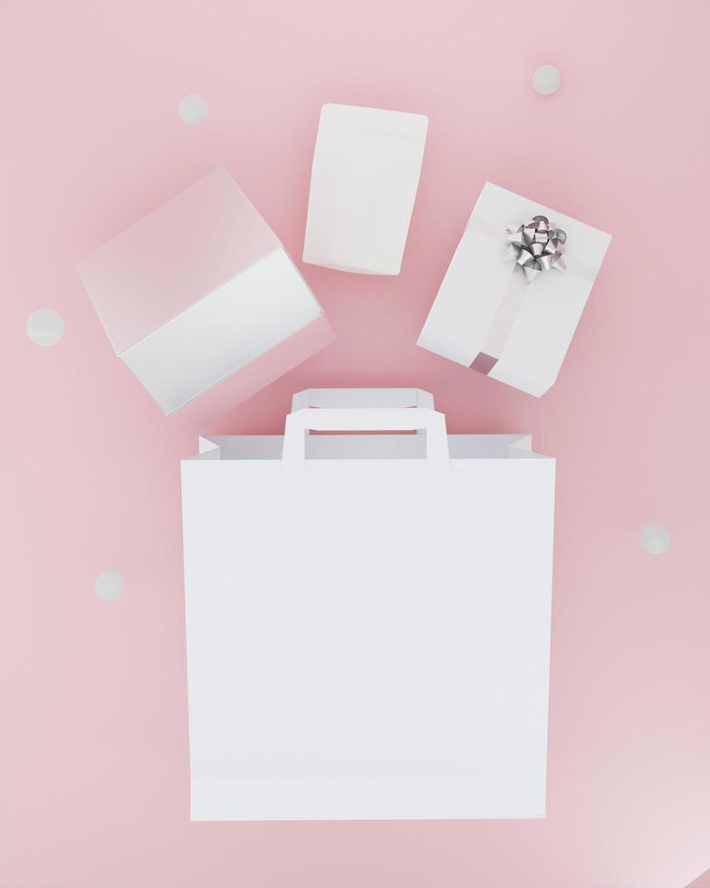 sacchetto di carta per trasportare cose su sfondo rosa foto