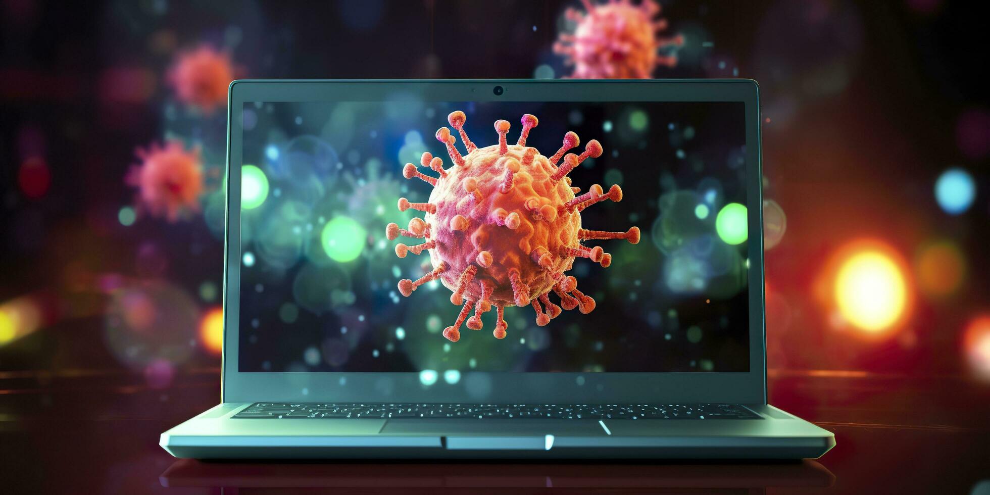 computer schermo mostrando un installazione aggiornare notifica con un' virus simbolo, ai generativo foto