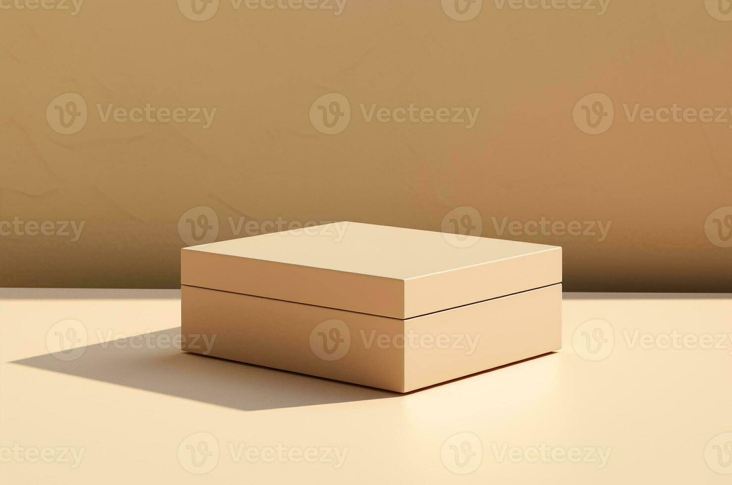 modello beige scatola su un' beige sfondo, lato Visualizza. ombra scatola. generativo ai foto