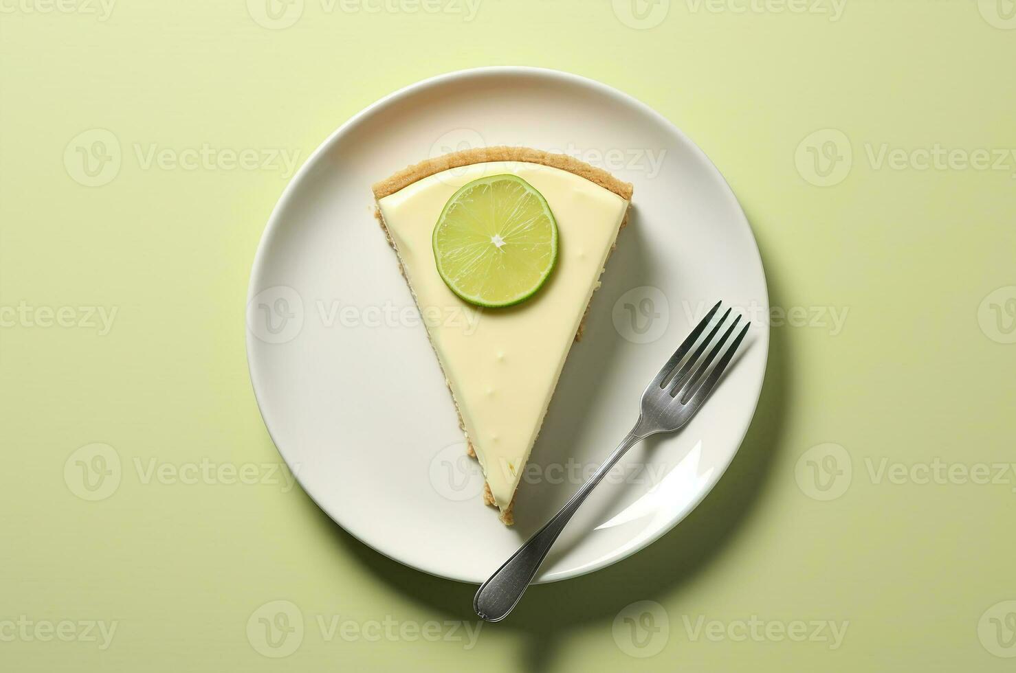 lime torta di formaggio con un' fetta di lime e forchetta. generativo ai foto