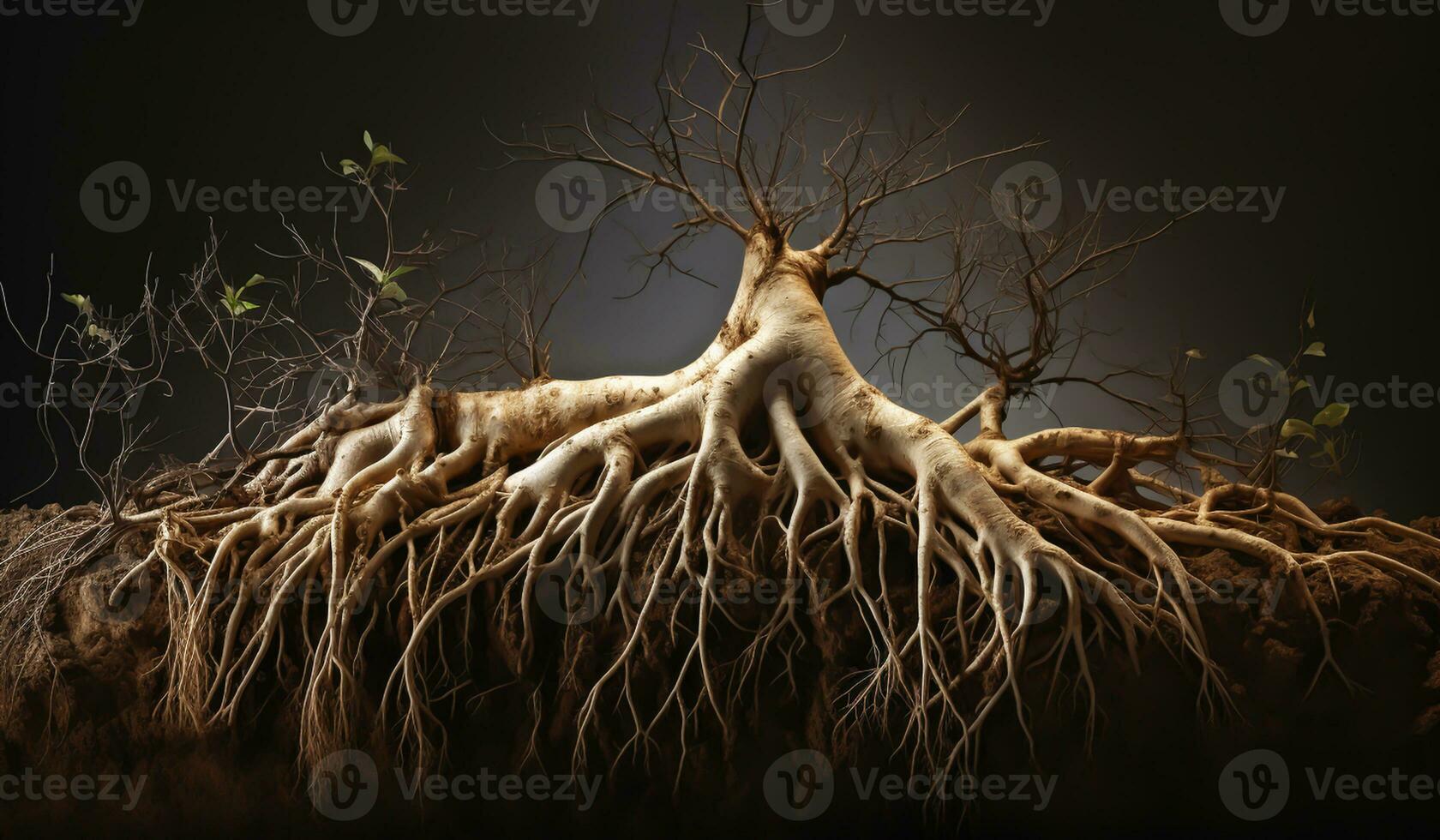 sfondo con il struttura di il radici di un' grande albero. ai generato foto