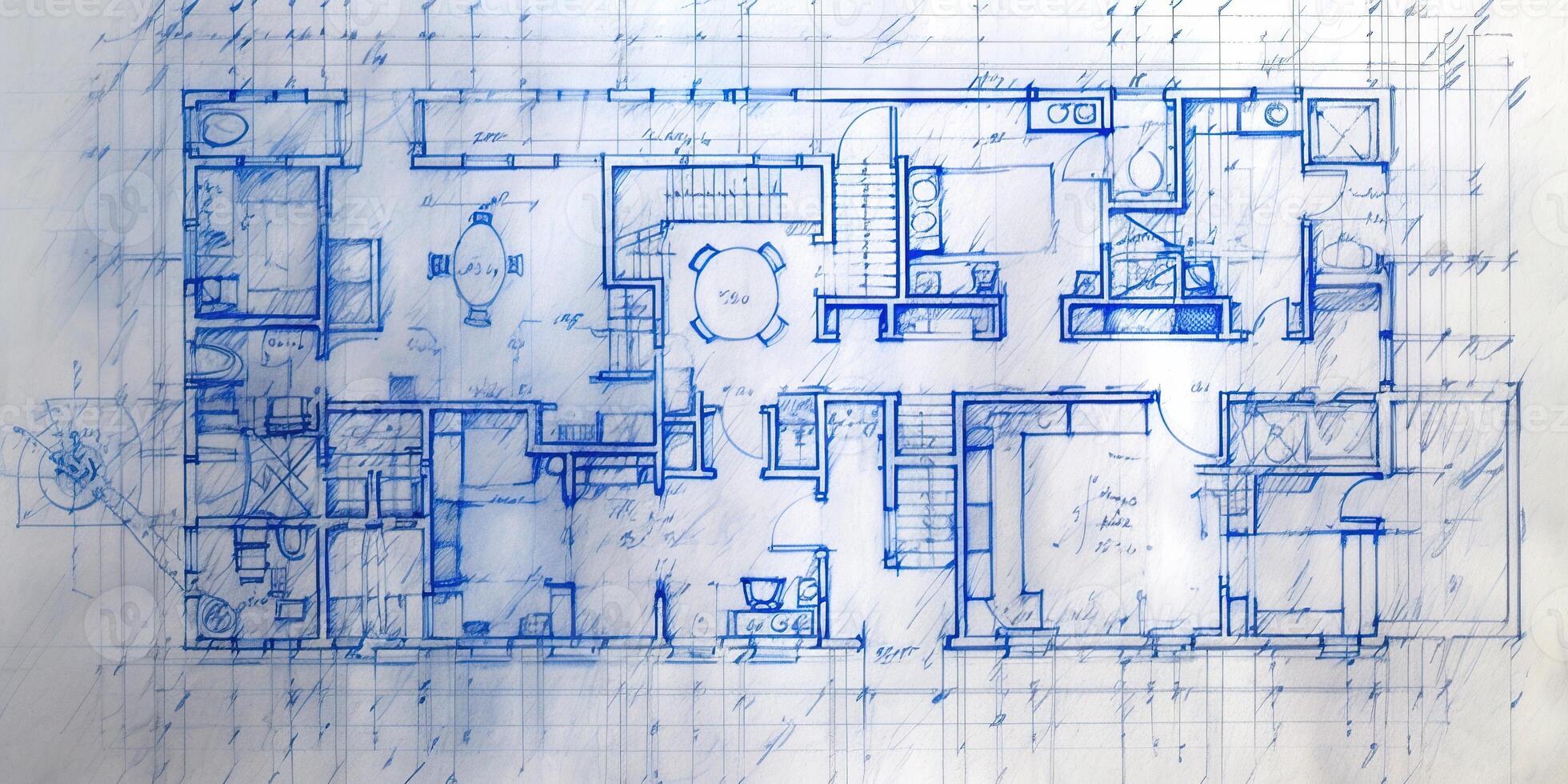 generativo ai, blu Stampa pavimento Piano, architettonico sfondo, tecnico disegnare foto