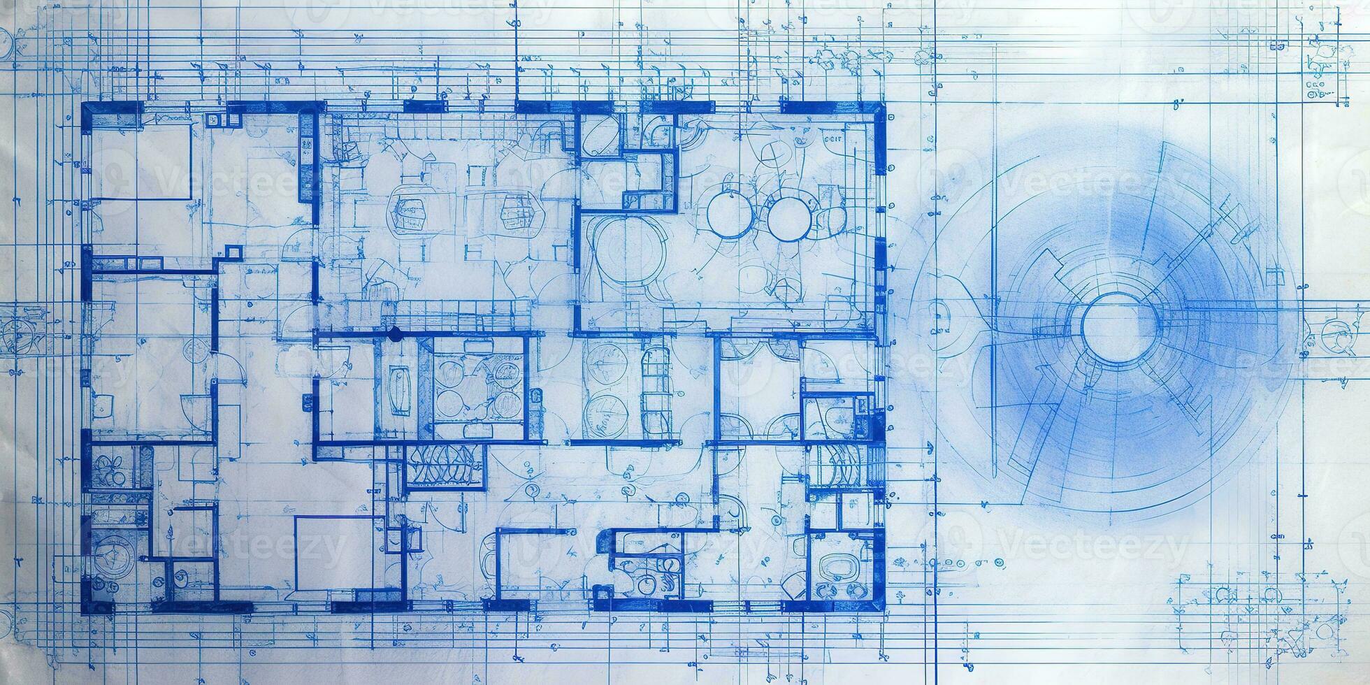 generativo ai, blu Stampa pavimento Piano, architettonico sfondo, tecnico disegnare foto