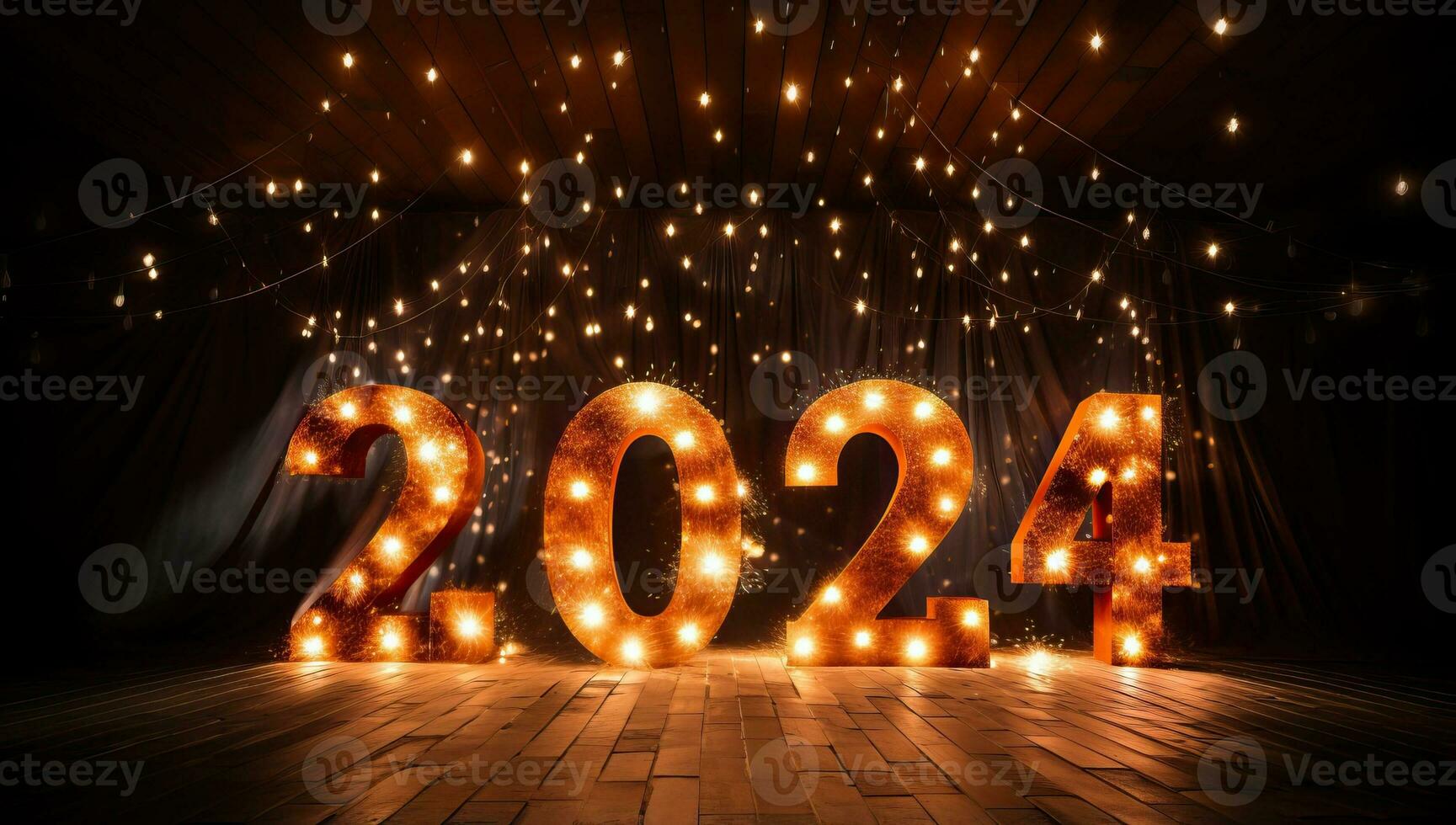 contento nuovo anno 2024 con leggero lampadine. ai generato. foto