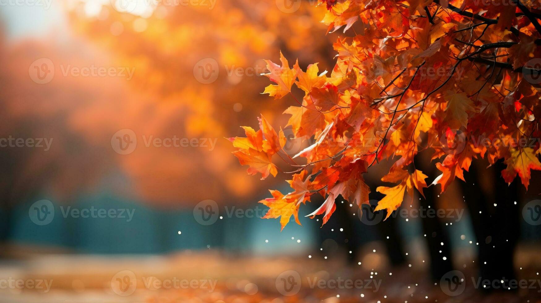 autunno sfondo con caduta le foglie e bokeh effetto. bellissimo natura scena. ai generato. foto