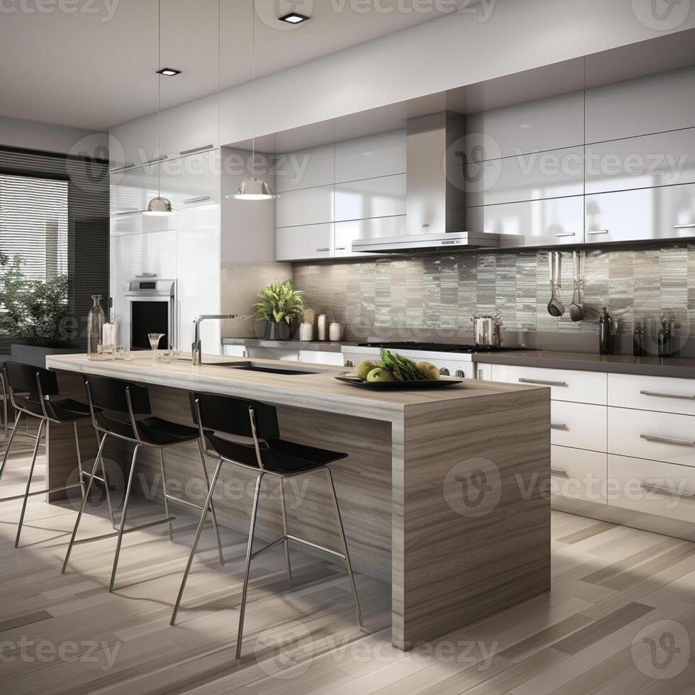 elegante arredato cucina, elegante bellissimo cucinando la zona, interno disegno, ai generativo foto