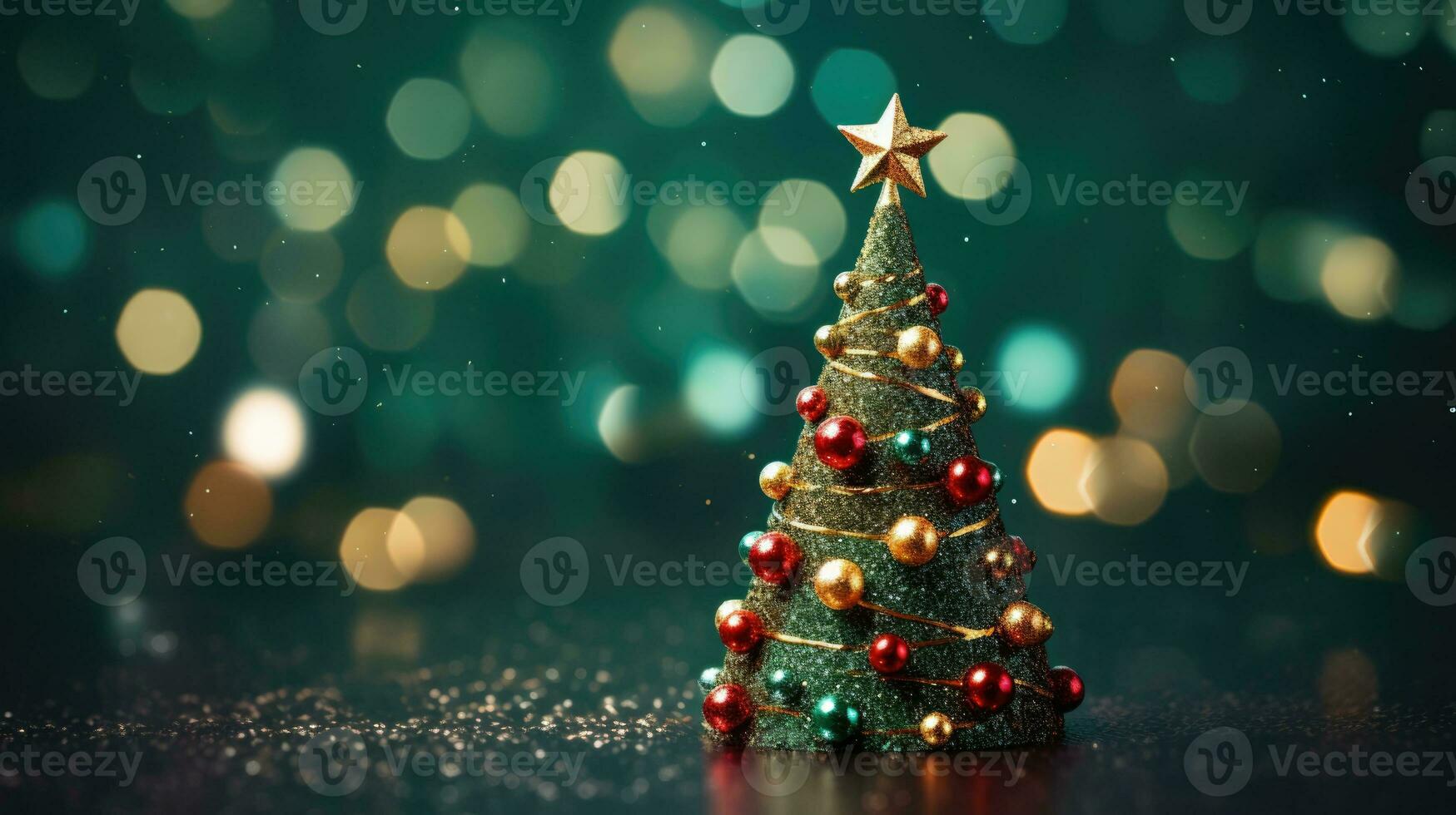 Natale albero natale vacanza decorazione con luccichio bokeh sfondo, generativo ai foto