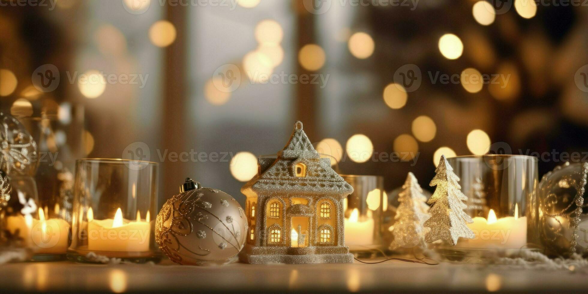 Natale miniatura scena di accogliente cittadina con festivo edifici, ai generativo foto