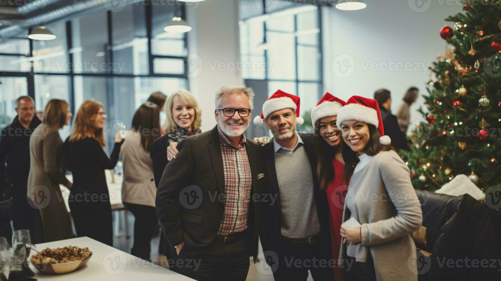 ai generativo attività commerciale persone nel Natale ufficio sociale raccolta, incontro, festa foto