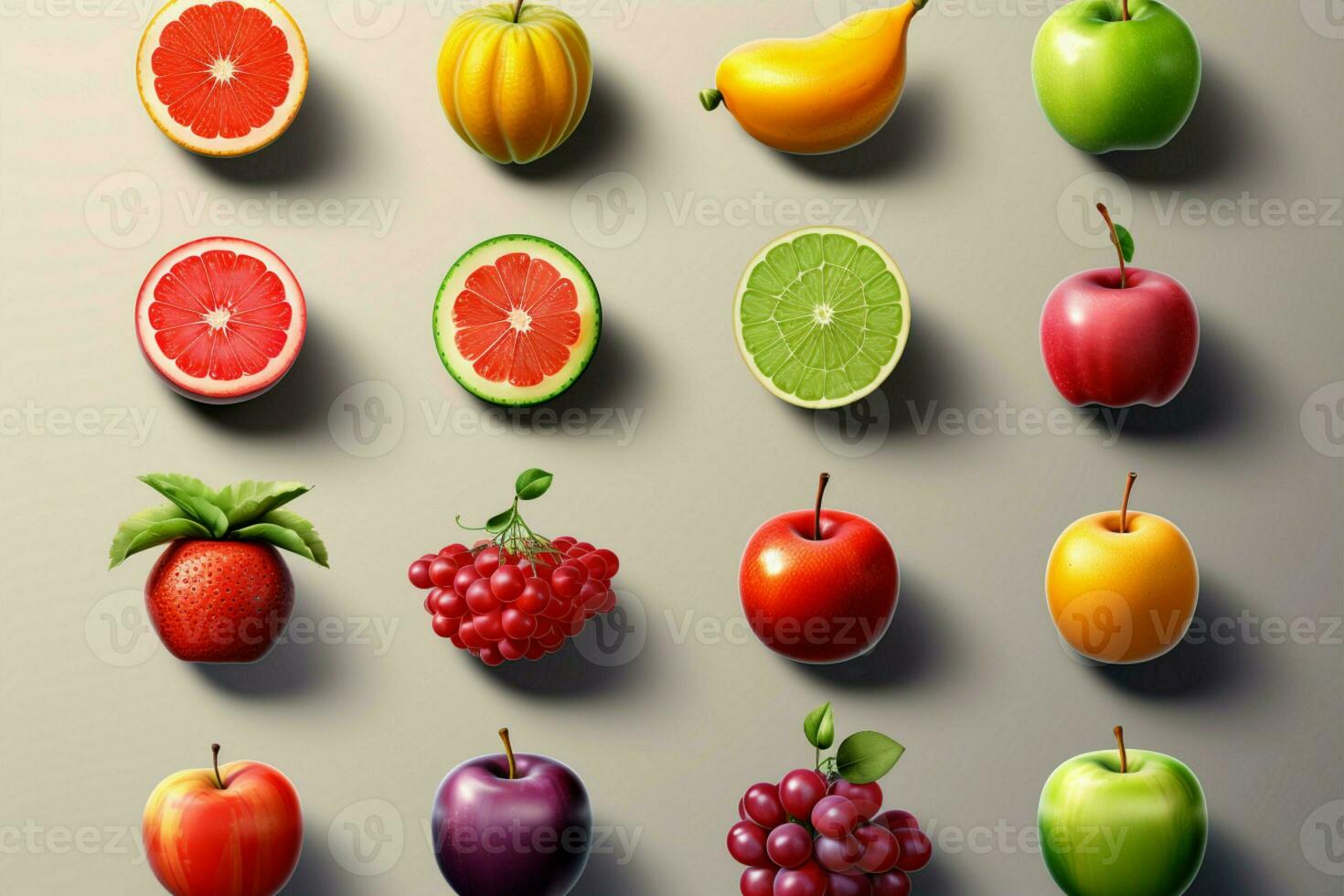 vario frutta 3d icone, visivamente distinto e facilmente riconoscibile ai generato foto