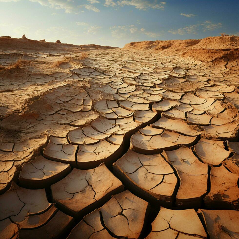 clima crisi arido terra, Cracked e asciutto, racconta di mutevole deserto paesaggio per sociale media inviare dimensione ai generato foto