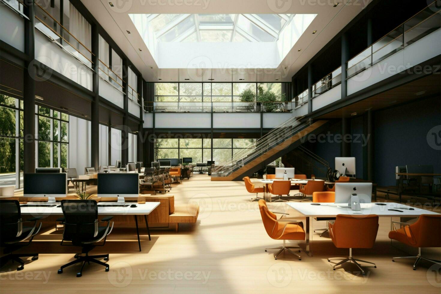 elegante interno design definisce il modernità di Questo ufficio spazio ai generato foto