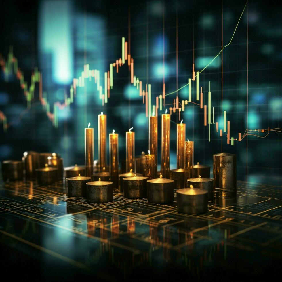 attività commerciale decisioni informato di candeliere grafico illustrare azione mercato tendenze effettivamente per sociale media inviare dimensione ai generato foto